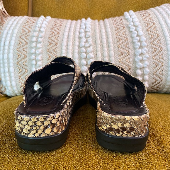 TOD’S Snakeskin Slides brown black sole SZ 9.5 - Picture 3 of 7